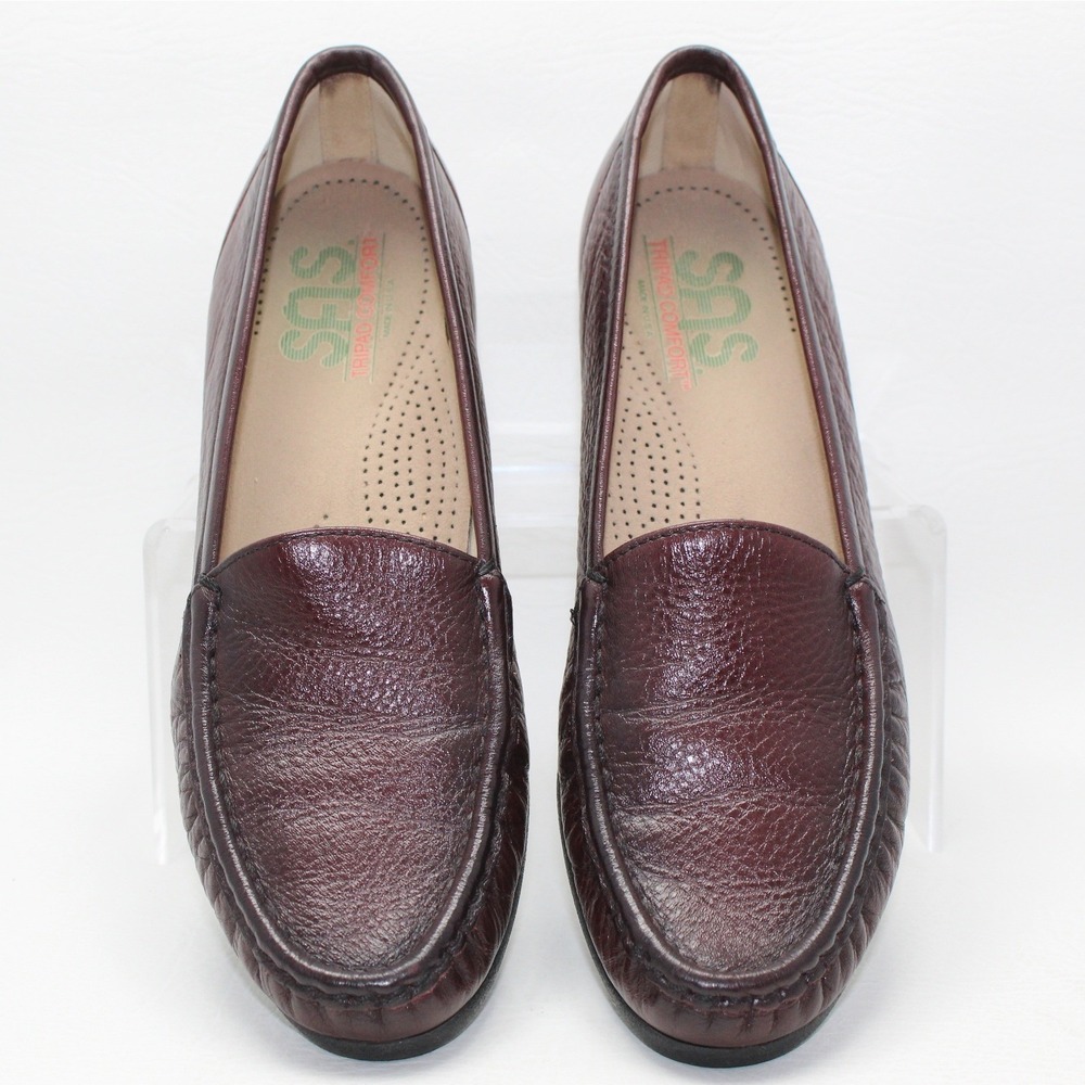 SAS Tripad Comfort Womens 9 S Burgundy Pebbled Leather Moc Toe Loafers USA Made